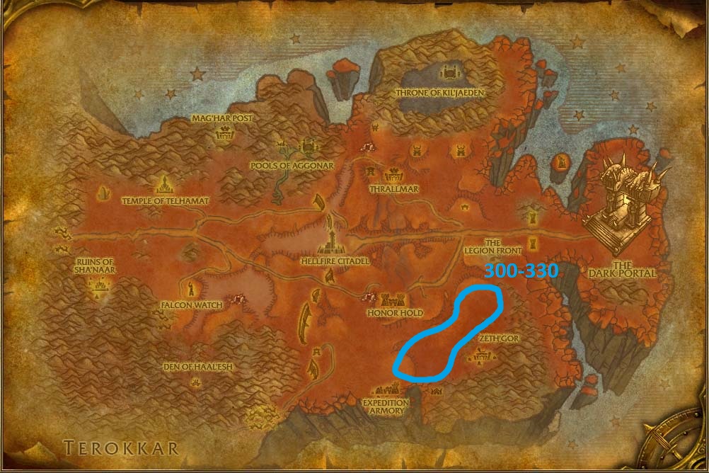 Hellfire Peninsula skinning guide's map